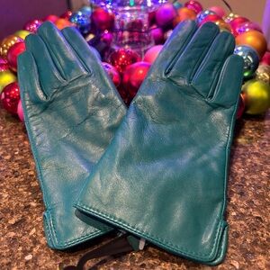 Leather gloves, Teal, size Large, brand new